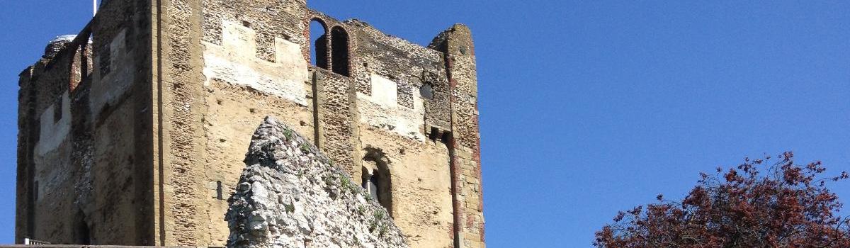 Castle keep with blue sky banner image