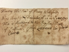 Baptism of Henry Wakeford note