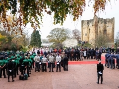 Remembrance Sunday Veterans, cadets, the Mayor, councillors, and other dignitaries mark the two-minute silence in Guildford castle grounds (2022)