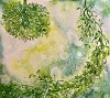 painting of the mistletoe bough “Festooned” with rich tapestry of interwoven twine, leaves and berries