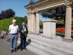 VJ Day 80 tribute Cllr Hives with Secretary of the Surrey Branch of Malaya and Borneo Veterans Association