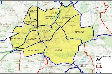 Map of boundary for Guildford Town Community Governance Review