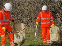 Guildford Borough Council team cleaning litter from the A31 Hog's Back near Wanborough